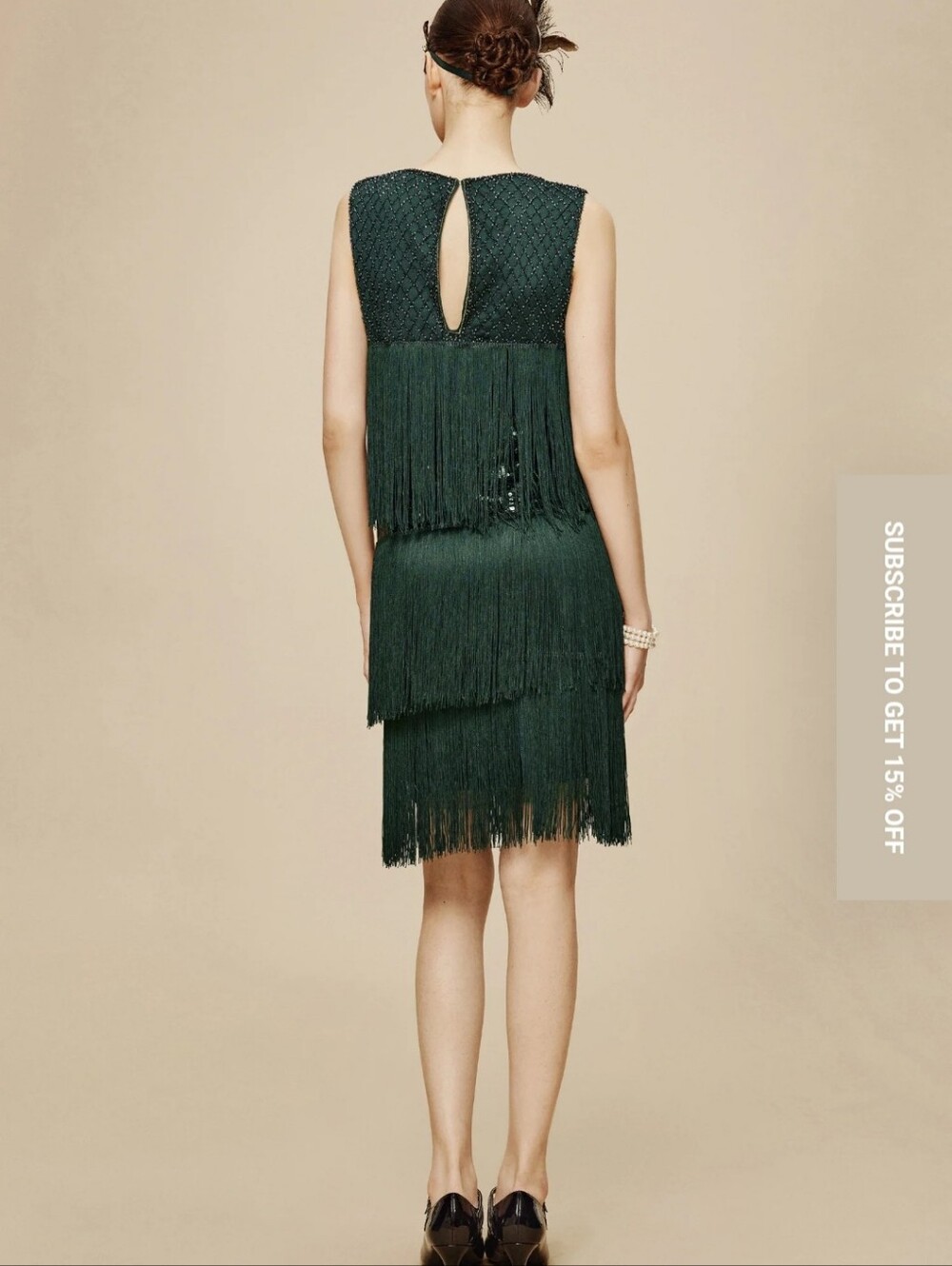 BABEYOND 1920s Women's Green Flapper Dress Art Deco Beaded Fringe Cocktail XL - Picture 3 of 12